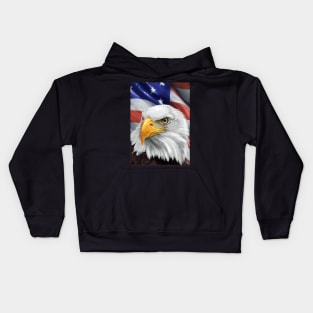 Patriotic American Flag and Bald Eagle Art Kids Hoodie